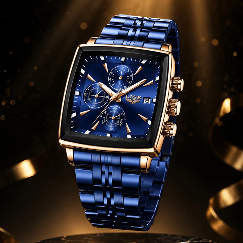 LIGE Fashion Luxury Square Men Watch Blue Stainless Steel Chronograph Quartz Wristwatches For Men Business Waterproof Male Clock
LIGE Fashion Luxury Square Men Watch Blue Stainless Steel Chronograph Quartz Wristwatches For Men Business Waterproof Male Clock