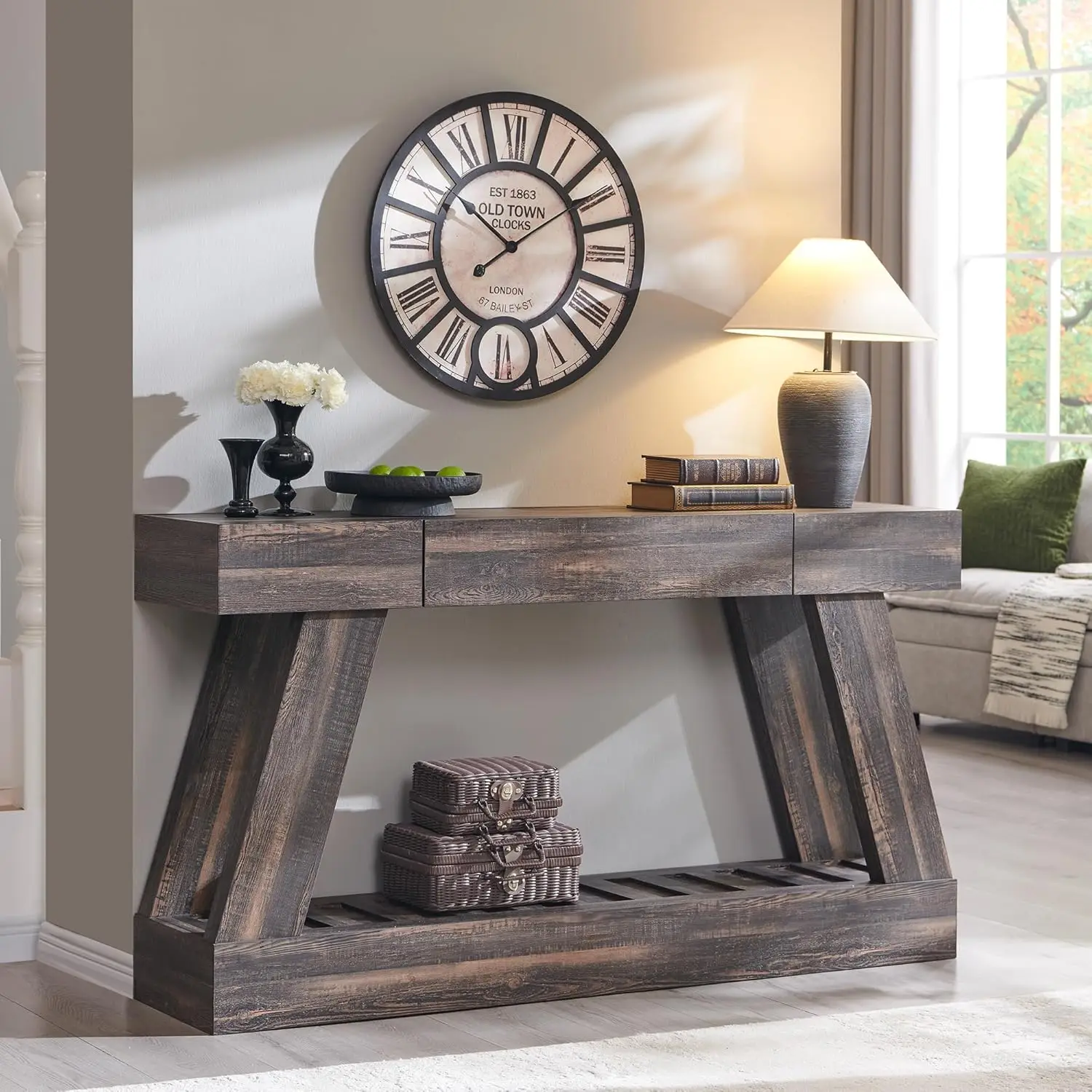 60" Farmhouse Entryway Table, Entry Table with Drawer, Wooden Hallway Foyer Table with Heavy Duty Base, Narrow Long, Customized
60" Farmhouse Entryway Table, Entry Table with Drawer, Wooden Hallway Foyer Table with Heavy Duty Base, Narrow Long, Customized