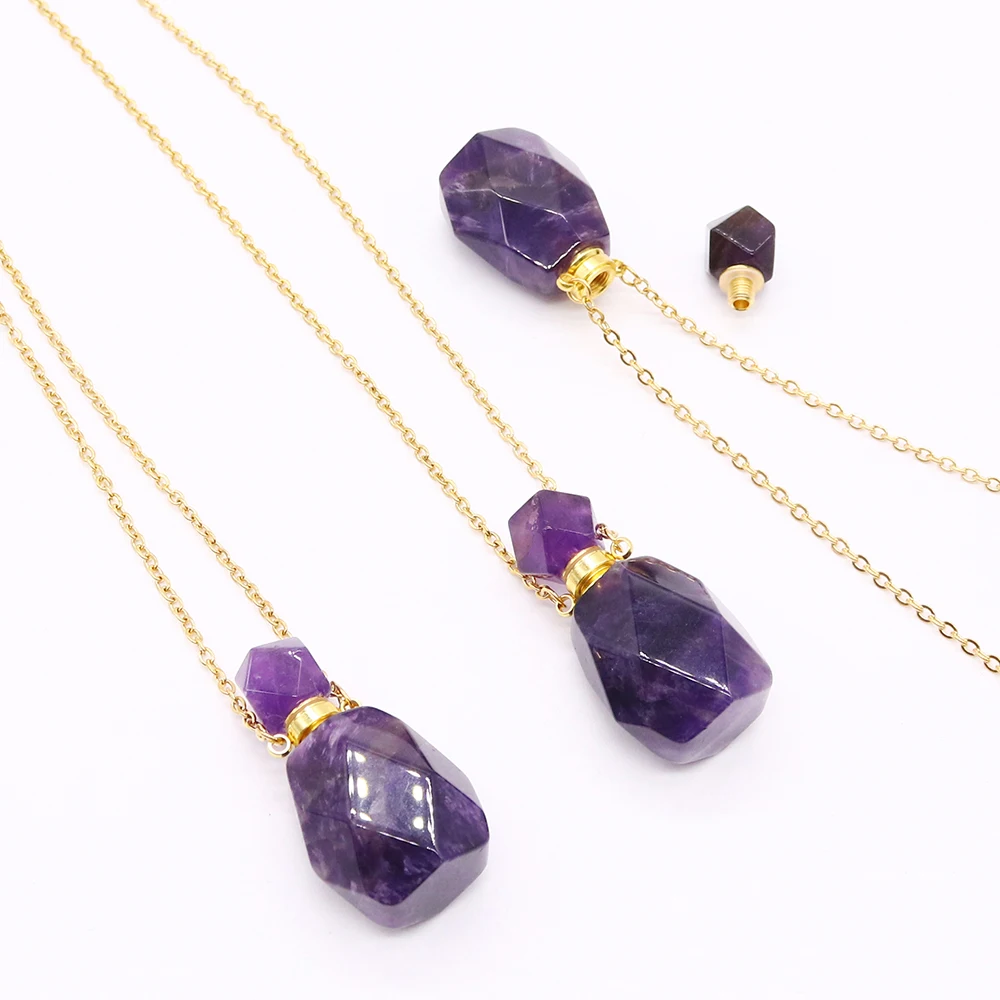 Openable Crystal Perfume Bottle Pendant Necklace for Women Essential Oil Diffuser Vial Necklace Natural Quartz Amethyst Jewelry
Openable Crystal Perfume Bottle Pendant Necklace for Women Essential Oil Diffuser Vial Necklace Natural Quartz Amethyst Jewelry