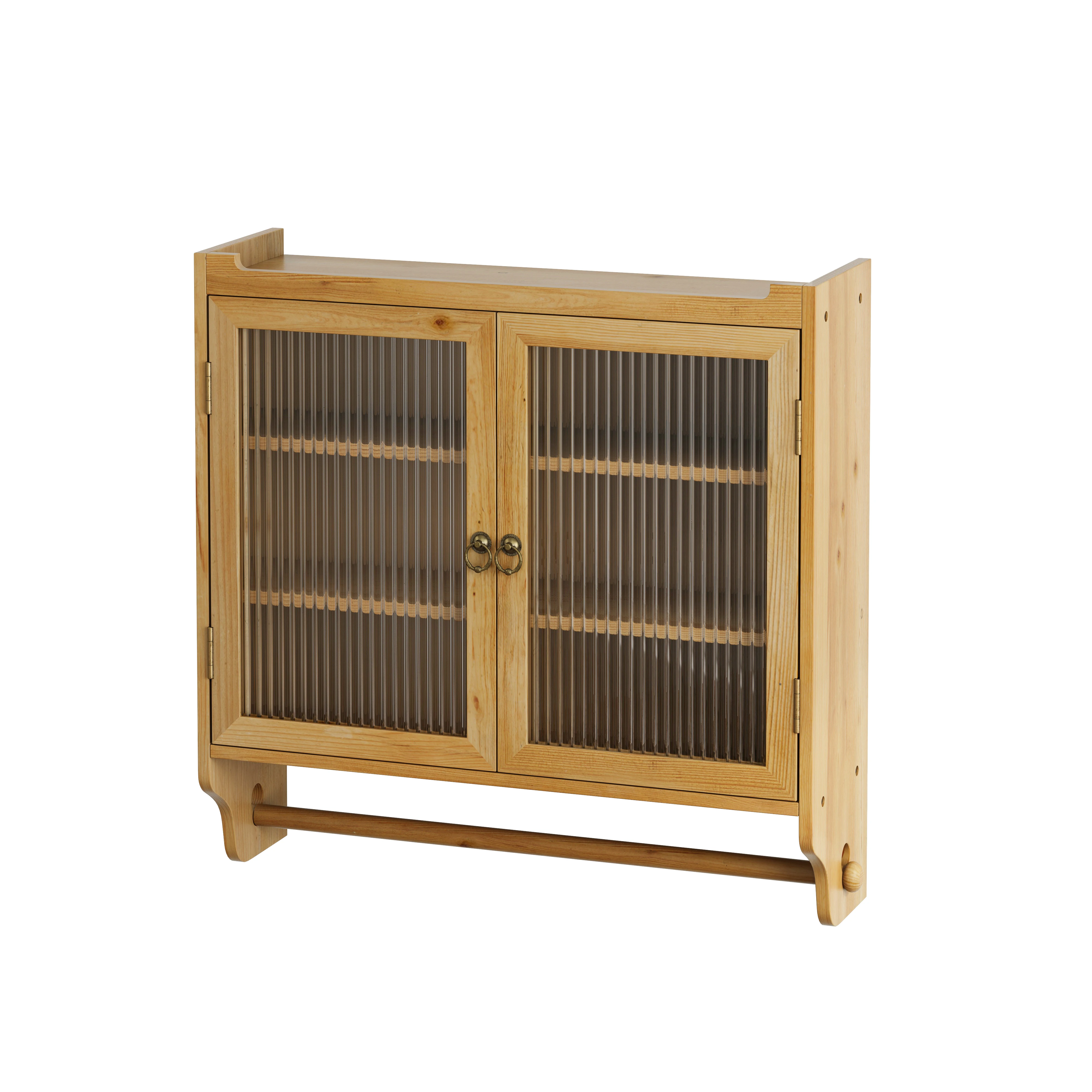 Vintage Double Glass Door Wall Cabinet 3-Tier Storage with Towel Rack Natural Finish
Vintage Double Glass Door Wall Cabinet 3-Tier Storage with Towel Rack Natural Finish