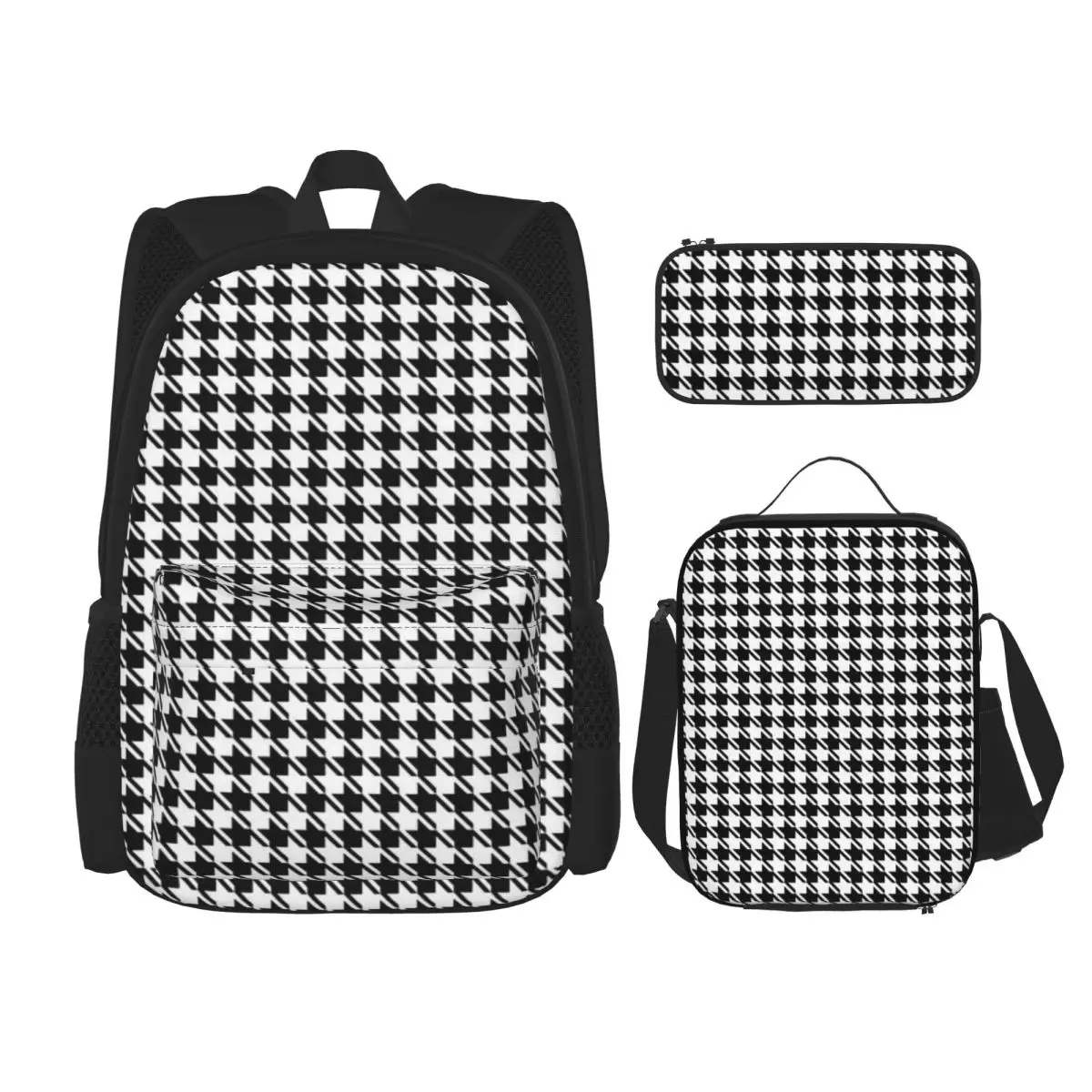 Houndstooth Black And White Pattern Backpacks Children Bookbag School Bags Rucksack Lunch Bag Pen Bag Three-Piece Set
Houndstooth Black And White Pattern Backpacks Children Bookbag School Bags Rucksack Lunch Bag Pen Bag Three-Piece Set