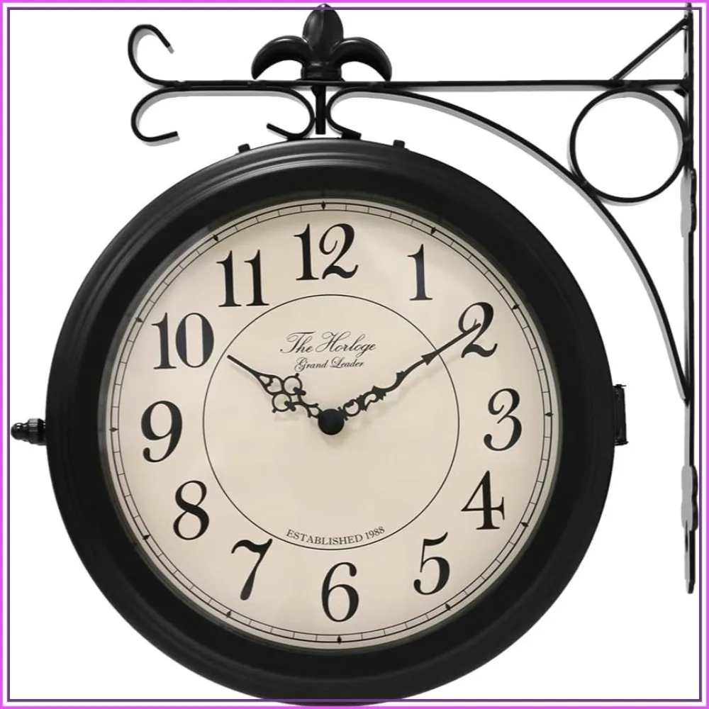 Double Sided Metal Wall Clock, 10-Inch Dial, Quiet & Easy Read, Retro Station, Antique Hanging Clock for Indoor/Outdoor Home Decor
Double Sided Metal Wall Clock, 10-Inch Dial, Quiet & Easy Read, Retro Station, Antique Hanging Clock for Indoor/Outdoor Home Decor