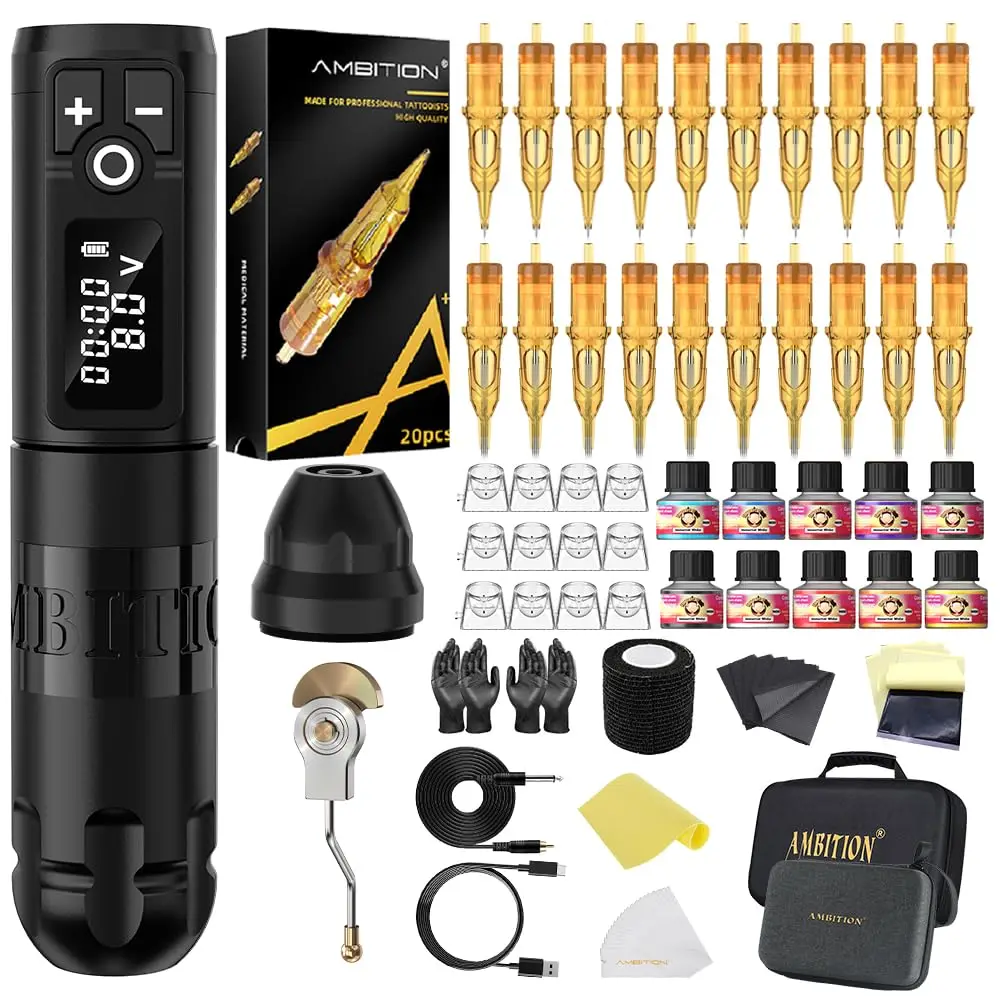 Complete Rotary Tattoo Pen Kit with 20 Cartridge Needles & Practice Skin for Beginners & Artists
Complete Rotary Tattoo Pen Kit with 20 Cartridge Needles & Practice Skin for Beginners & Artists
