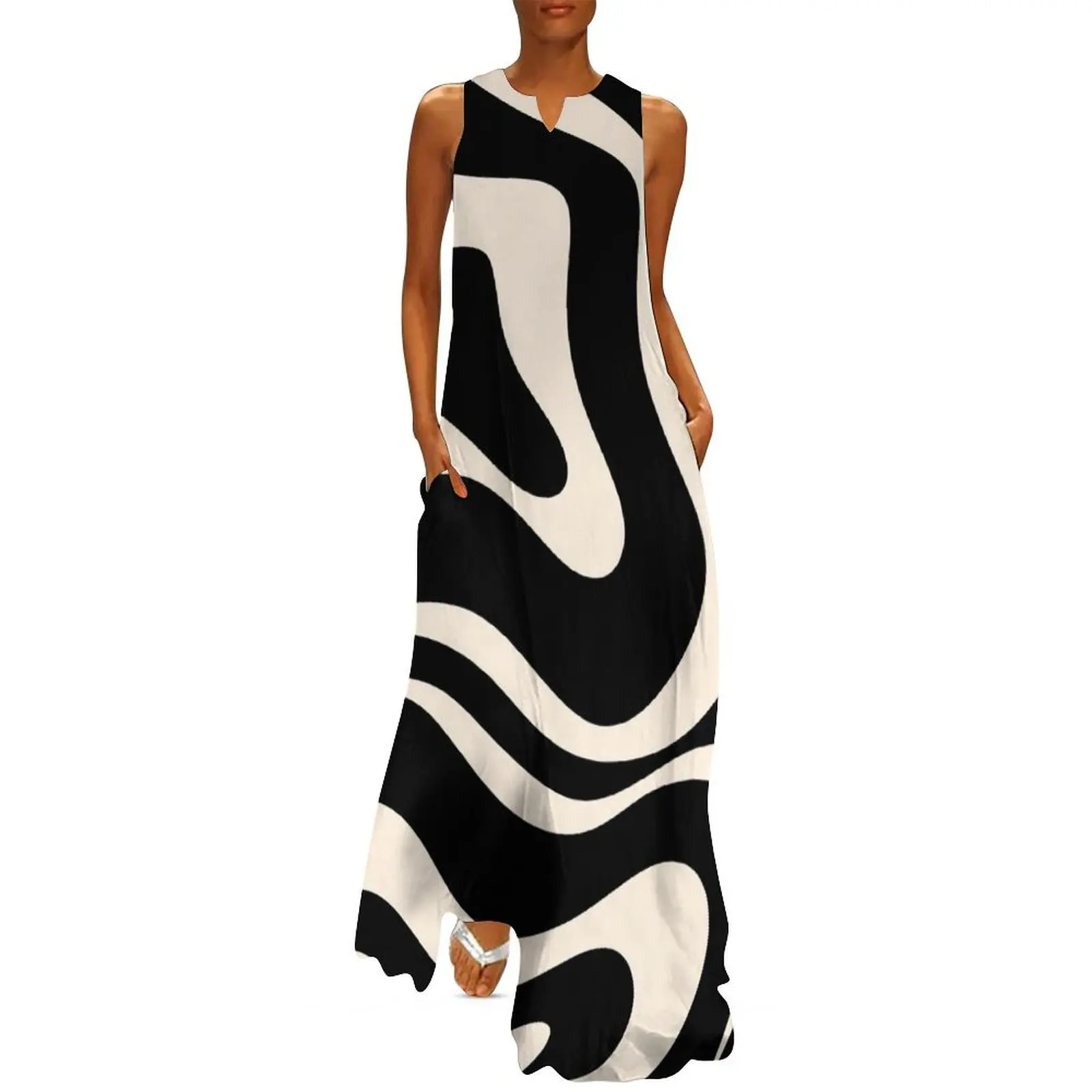 Modern Liquid Swirl Abstract Pattern Square in Black and Almond Cream Long Dress prom dress Dress
Modern Liquid Swirl Abstract Pattern Square in Black and Almond Cream Long Dress prom dress Dress