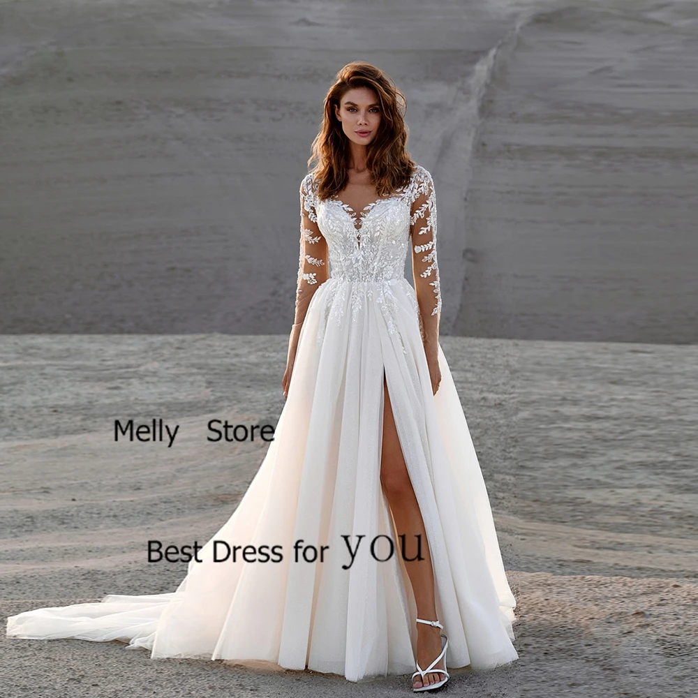 Side Slit Wedding Dresses with Lace 2025 Summer Full Sleeve New Court Train Soft Tulle Bridal Gowns Modern Vestido De Novia
Side Slit Wedding Dresses with Lace 2025 Summer Full Sleeve New Court Train Soft Tulle Bridal Gowns Modern Vestido De Novia