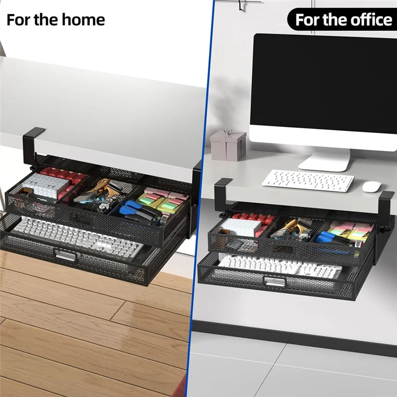 AC57-Under Desk Drawer Organizer No Drilling 2 Slide Out Drawer Under Desk Storage Drawer Clamp On Under For Home And Office
AC57-Under Desk Drawer Organizer No Drilling 2 Slide Out Drawer Under Desk Storage Drawer Clamp On Under For Home And Office