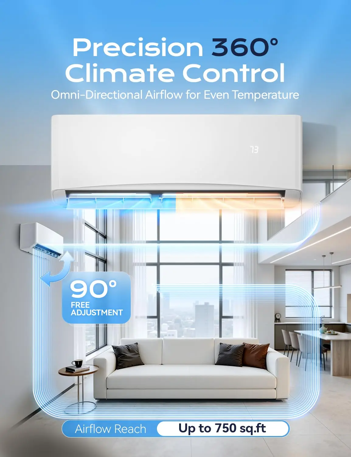 12000 BTU Mini Split AC & Heater Pump, 17 SEER2 115V Inverter System, Cools 750 Sq.Ft, Installation Kit, Custom
12000 BTU Mini Split AC & Heater Pump, 17 SEER2 115V Inverter System, Cools 750 Sq.Ft, Installation Kit, Custom