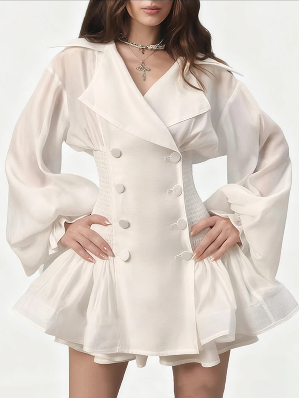 Modphy Elegant Lapel Neck Organza Fabric Mini Dresses Women Puff Sleevs Ruched Waist Double Breasted Dress For Cocktail Parties
Modphy Elegant Lapel Neck Organza Fabric Mini Dresses Women Puff Sleevs Ruched Waist Double Breasted Dress For Cocktail Parties