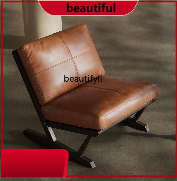 Italian minimalist single sofa chair oil wax leather leisure chair Nordic solid wood, creative design backrest recliner H
Italian minimalist single sofa chair oil wax leather leisure chair Nordic solid wood, creative design backrest recliner H
