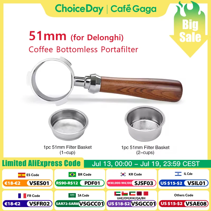 Coffee Bottomless Portafilter for Delonghi Dedica EC680 EC685 Solid Wood Handle 51MM Replacement Filter Basket Coffee Tools
Coffee Bottomless Portafilter for Delonghi Dedica EC680 EC685 Solid Wood Handle 51MM Replacement Filter Basket Coffee Tools