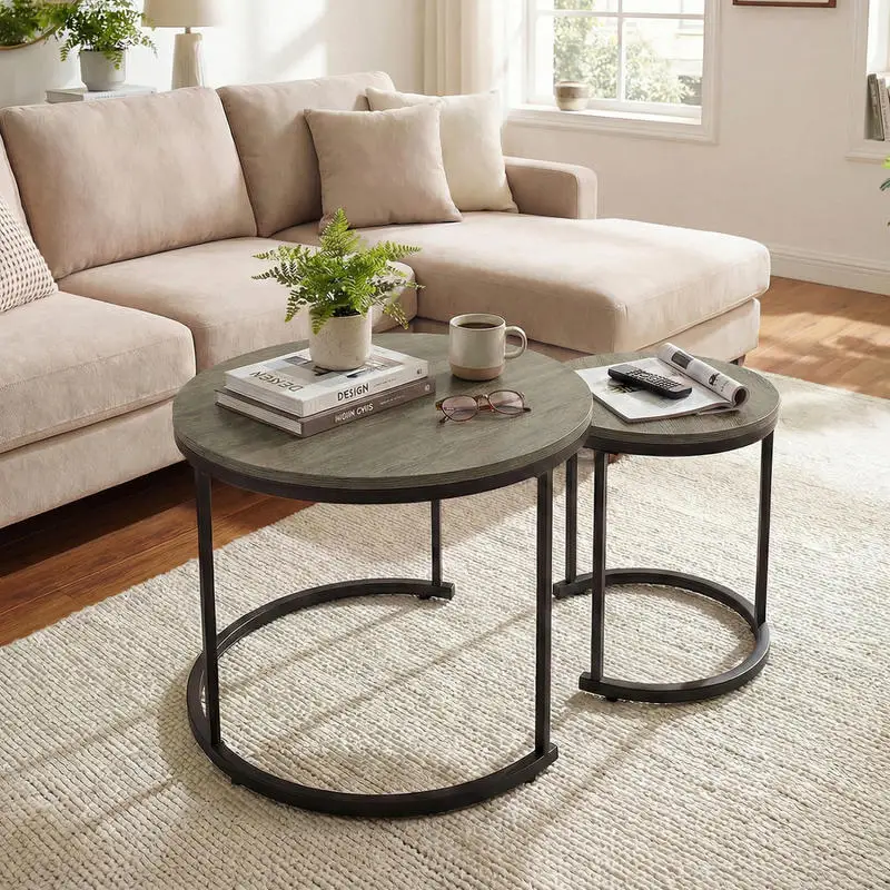 Set of 2 Modern Round Stacking Nesting Coffee Tables-Oak
Set of 2 Modern Round Stacking Nesting Coffee Tables-Oak
