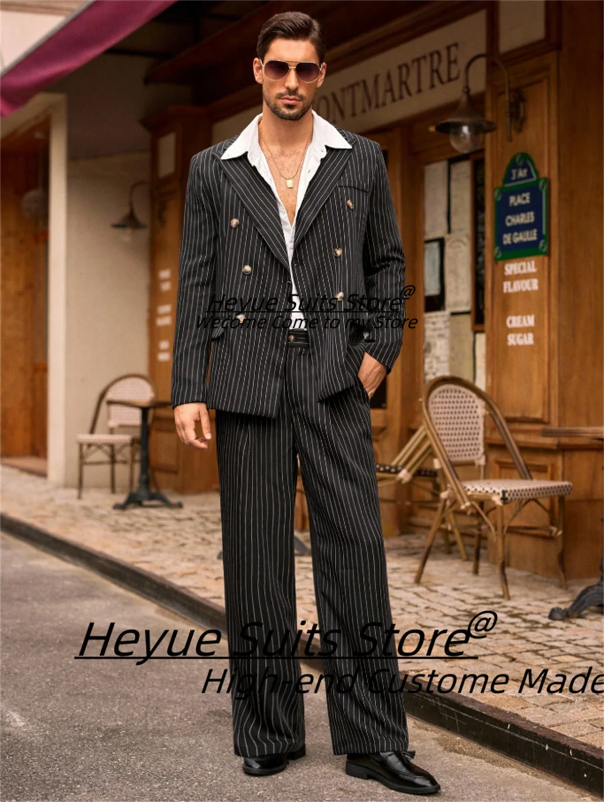 Handsome Black Stripe Loose Men Suits Formal Business Groom Party Tuxedos 2 Pieces Sets Male Double Breasted Blazers Customized
Handsome Black Stripe Loose Men Suits Formal Business Groom Party Tuxedos 2 Pieces Sets Male Double Breasted Blazers Customized