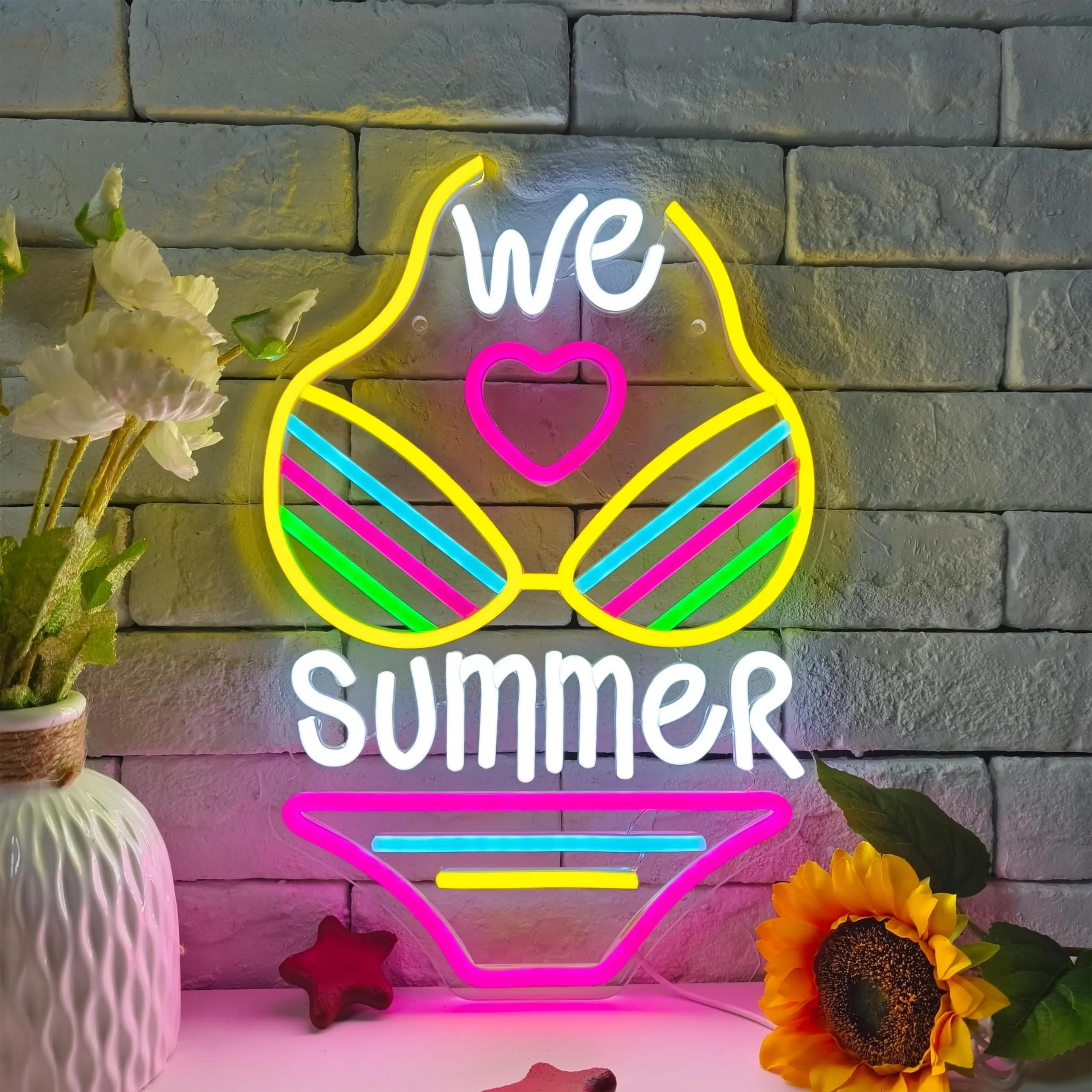 Неоновая LED-вывеска «Мы любим лето» в виде бикини, USB-светильник с регулировкой яркости для пляжных вечеринок, бассейнов, баров, летних лаунжей, отпуска, парков, декора девичьей комнаты
Неоновая LED-вывеска «Мы любим лето» в виде бикини, USB-светильник с регулировкой яркости для пляжных вечеринок, бассейнов, баров, летних лаунжей, отпуска, парков, декора девичьей комнаты