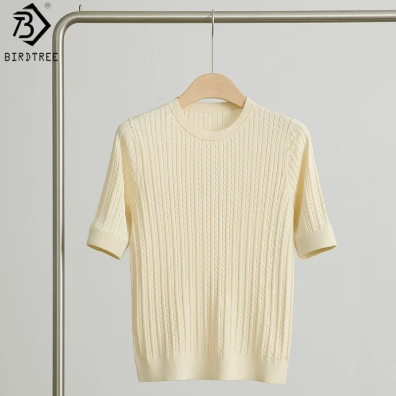 Birdtree, 80% Silk 20% Cotton Tshirt, O-neck Short Sleeve Tops, Women Knitted Solid Casual Thin Shirt, 2026 Spring New T63016JF
Birdtree, 80% Silk 20% Cotton Tshirt, O-neck Short Sleeve Tops, Women Knitted Solid Casual Thin Shirt, 2026 Spring New T63016JF