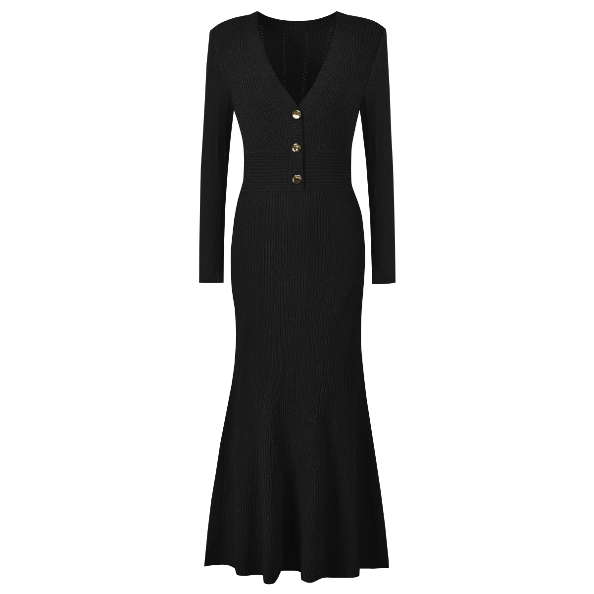 High Quality New Fashionable Elastic Knitted V-neck Button Long Sleeved Hollow Slim Fit Skirt Long Women's Dress
High Quality New Fashionable Elastic Knitted V-neck Button Long Sleeved Hollow Slim Fit Skirt Long Women's Dress