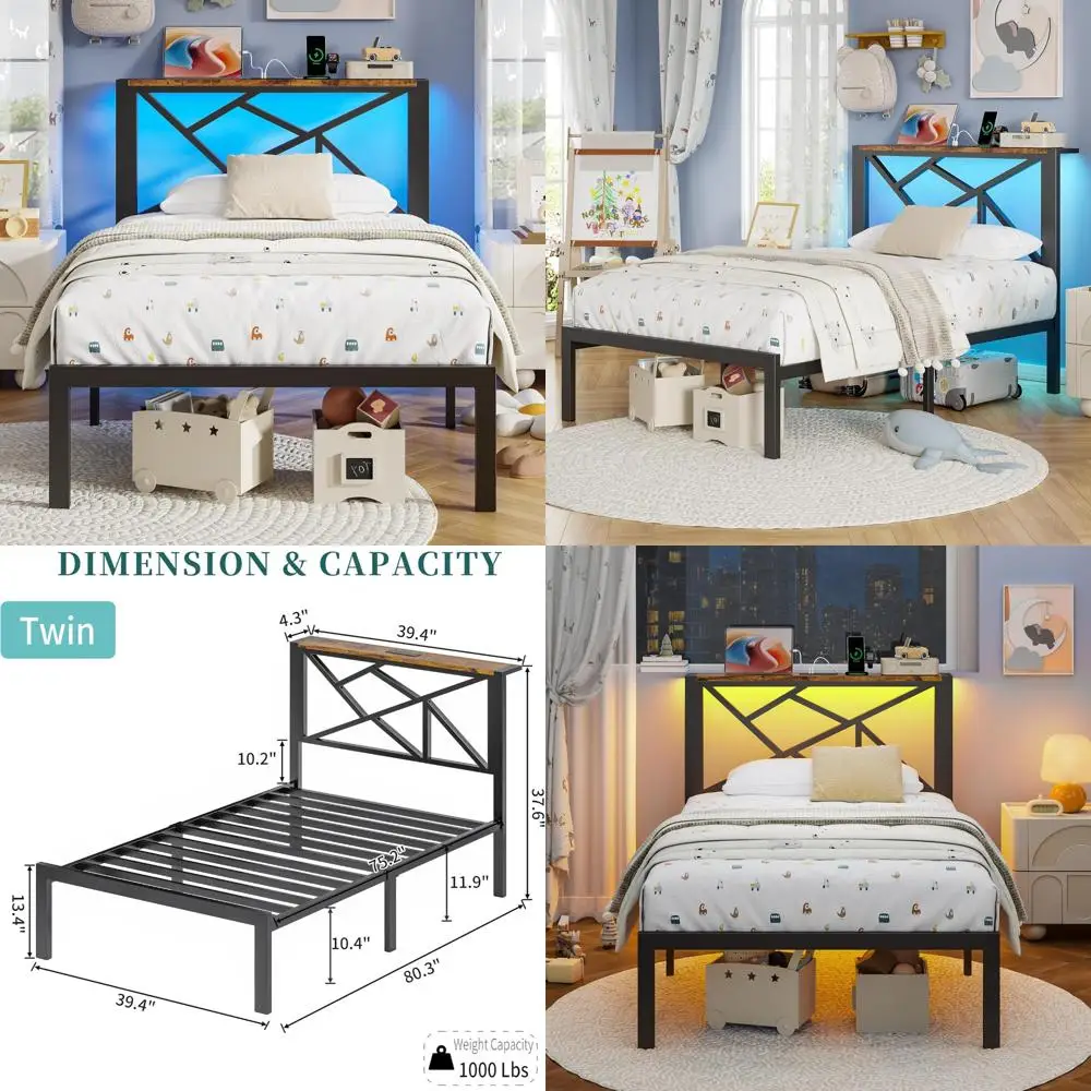 Black Twin Bed Frame with USB Charging, LED Lights, and Wooden Storage Headboard - Includes Underbed Storage
Black Twin Bed Frame with USB Charging, LED Lights, and Wooden Storage Headboard - Includes Underbed Storage