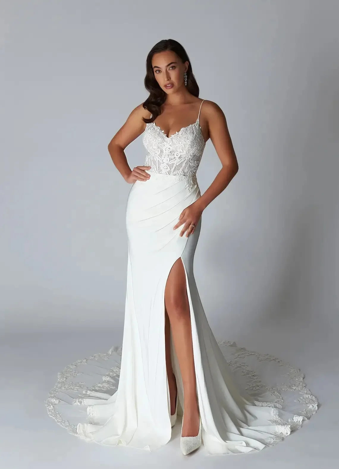 Flavinke Customized Elegant Spaghetti Straps Sweetheart Sheath/Mermaid Wedding Dresses Lace Applique Side Slit Vestido De Noival
Flavinke Customized Elegant Spaghetti Straps Sweetheart Sheath/Mermaid Wedding Dresses Lace Applique Side Slit Vestido De Noival