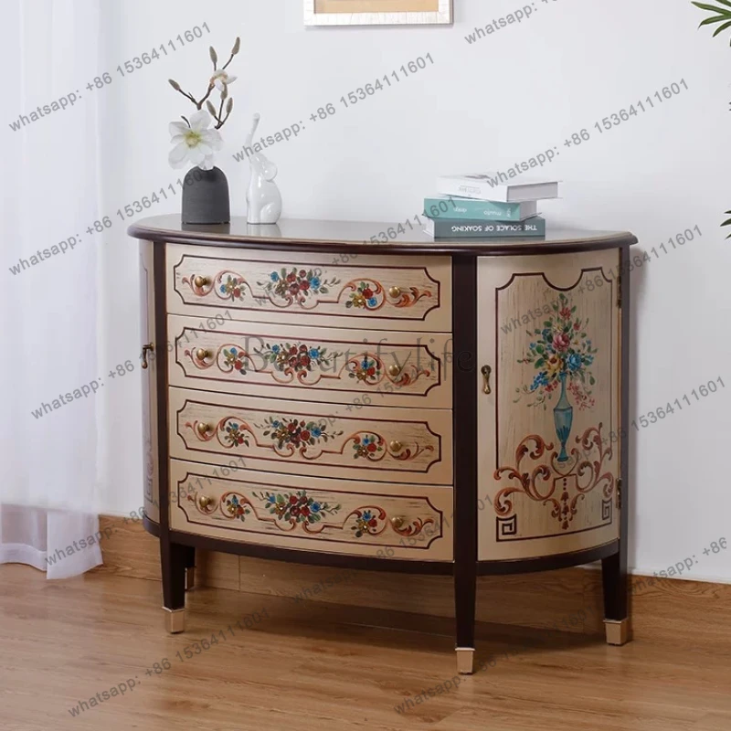 American painted retro chest cabinet entry living room semicircular hand-painted decorative cabinet
American painted retro chest cabinet entry living room semicircular hand-painted decorative cabinet