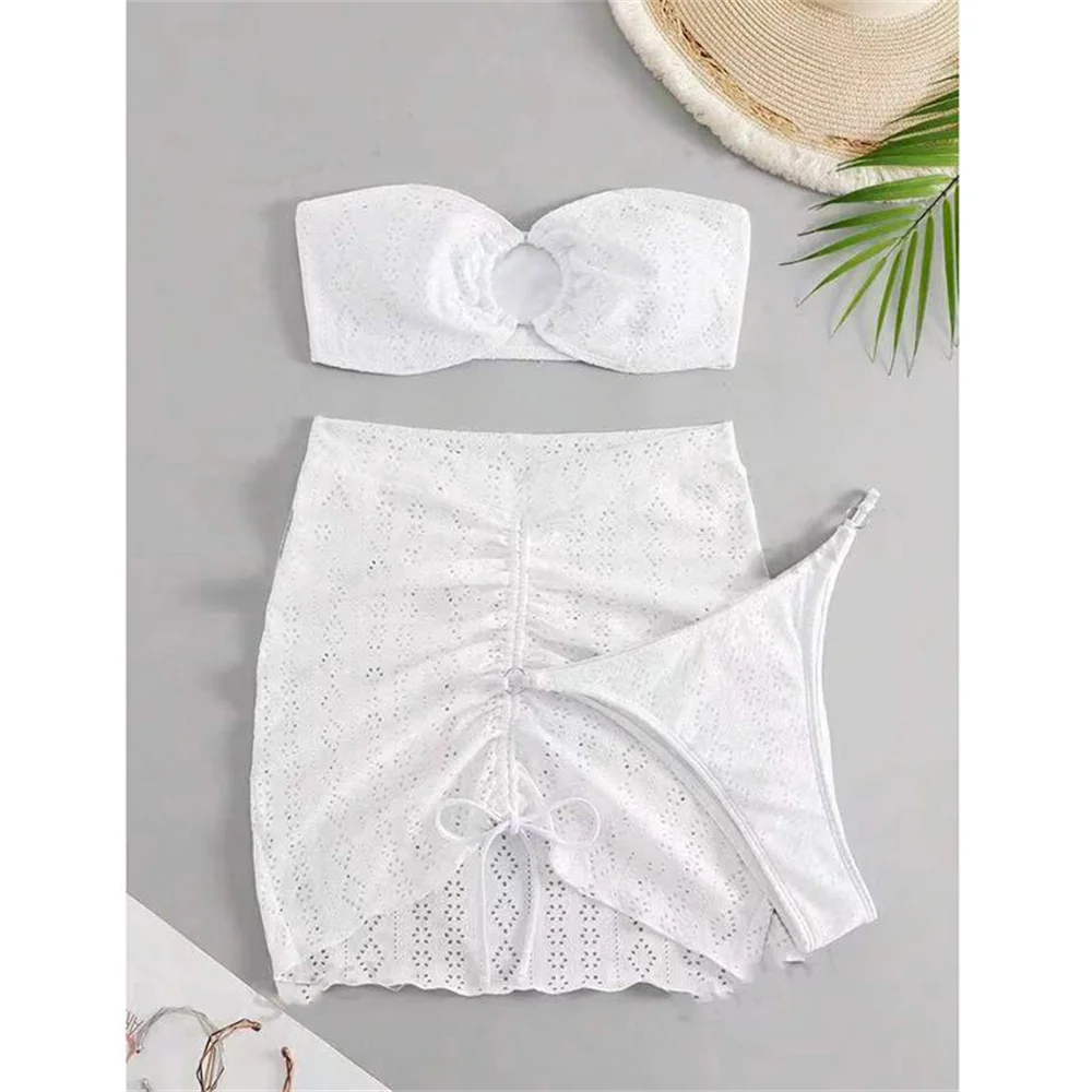 White Lace Bikini Hollow Out Bandeau Swimsuit Drawstring Skirt Women Y2K Vacation Swimwear Micro Thong Bathing Suit Beach Outfit
White Lace Bikini Hollow Out Bandeau Swimsuit Drawstring Skirt Women Y2K Vacation Swimwear Micro Thong Bathing Suit Beach Outfit