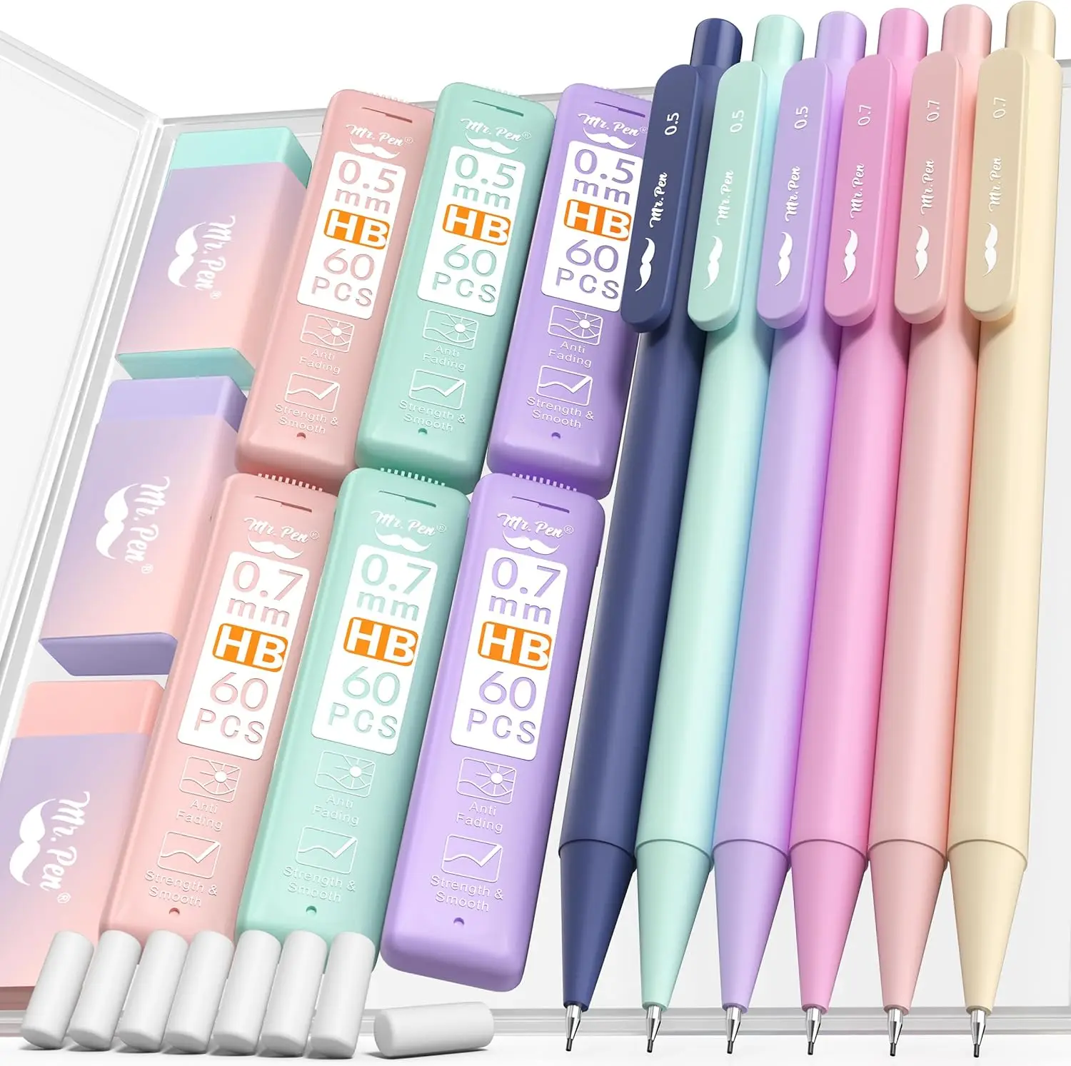 Pastel Mechanical Pencil Set, 6 Pack with Lead Refills & Erasers, 0.5mm & 0.7mm for School, Office
Pastel Mechanical Pencil Set, 6 Pack with Lead Refills & Erasers, 0.5mm & 0.7mm for School, Office