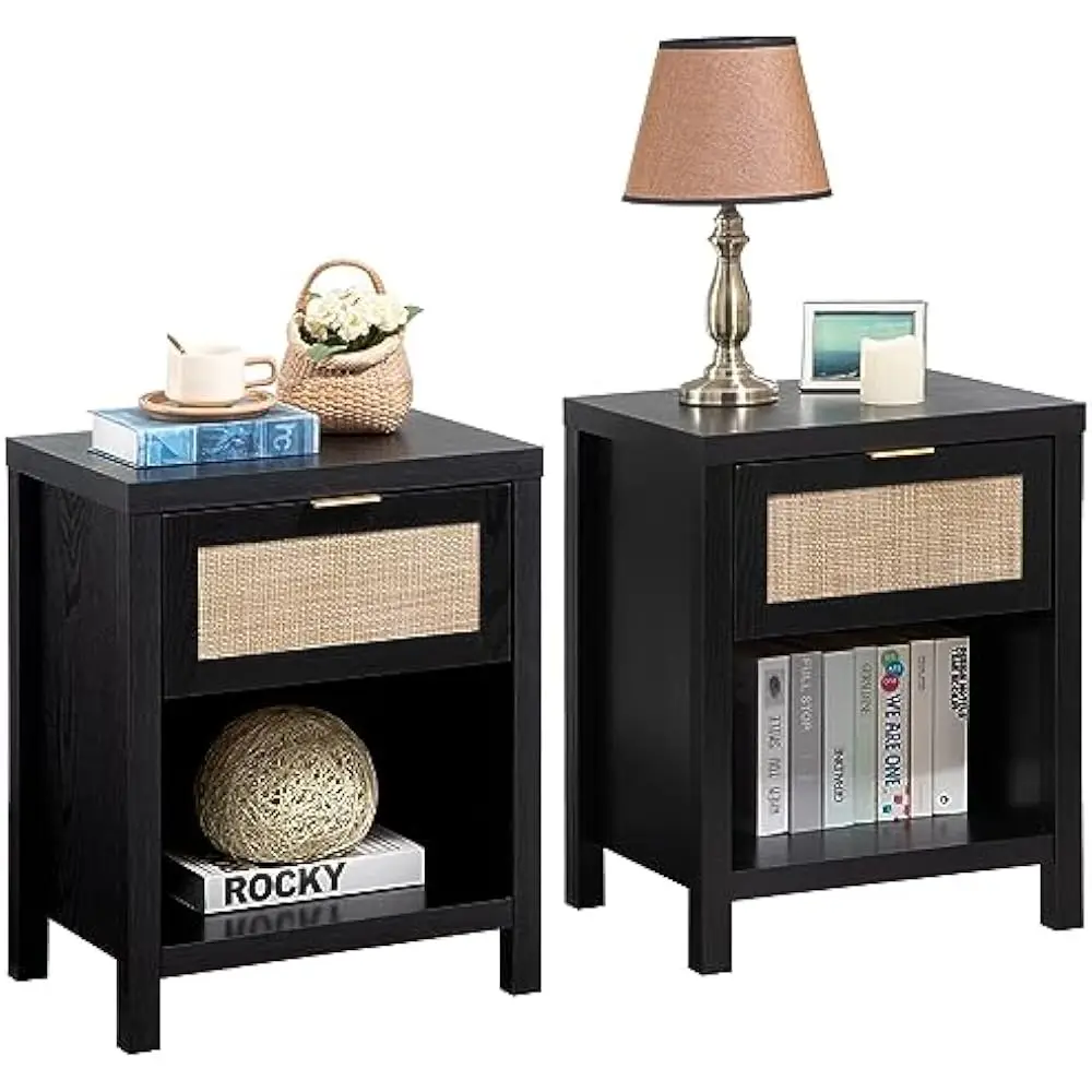 Rattan Nightstands Set of 2, Farmhouse Night Stand Bedside Table w/Drawer and Storage Shelf - End Side Table for Bedroom
Rattan Nightstands Set of 2, Farmhouse Night Stand Bedside Table w/Drawer and Storage Shelf - End Side Table for Bedroom