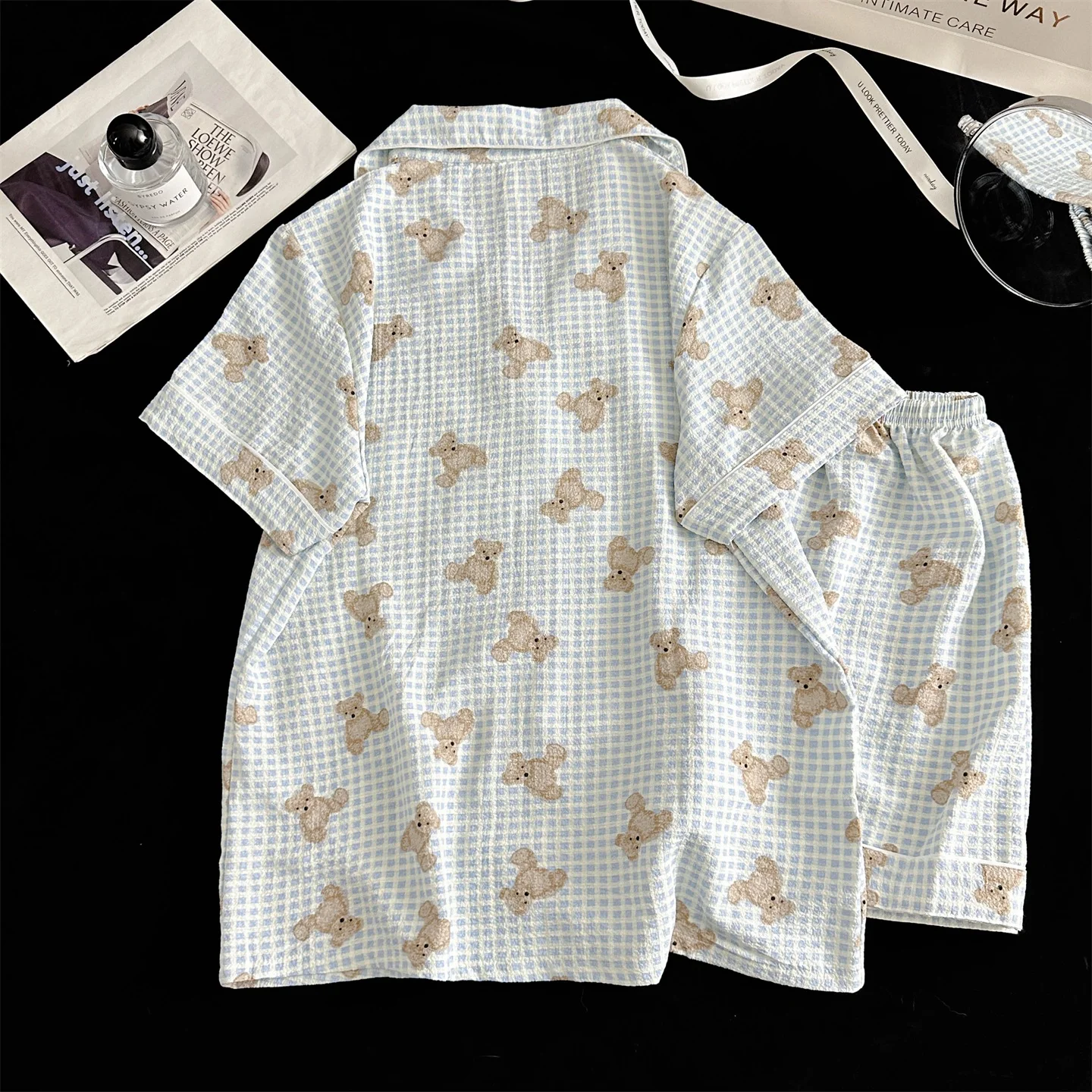 Summer Short Sleeve Sleepwear Women's Bubble Gauze Pleated Cardigan Sweet Little Cherry Thin Home Clothes Set Casual Style 11 Sd452b158d28d429887ec7113f5d29661X