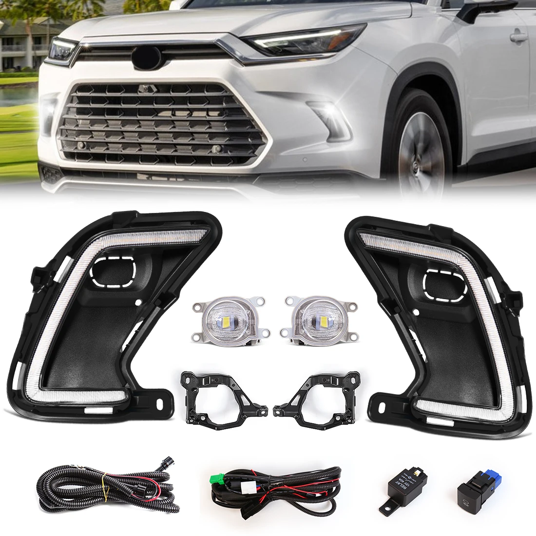 LED DRL Fog Lamp For Toyota Grand Highlander 2024 2025 Daytime Running Light Front Bumper Fog Light Turn Signal Headlights 12V
LED DRL Fog Lamp For Toyota Grand Highlander 2024 2025 Daytime Running Light Front Bumper Fog Light Turn Signal Headlights 12V
