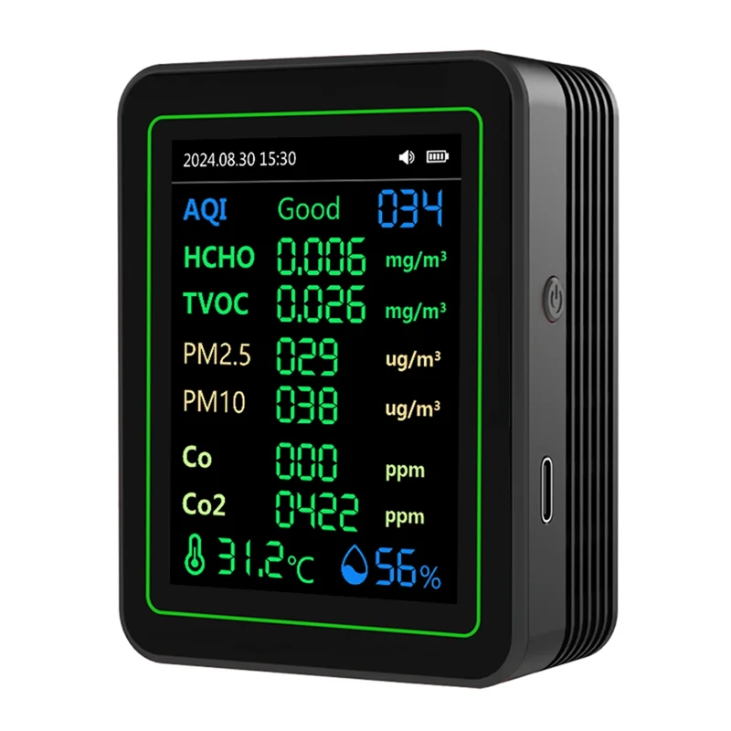 Classy-Air Quality Detector 12 In 1 Air Quality Tester Temperature/Humidity /Time/CO/CO2/Curve/TVOC/AQI/PM2.5/PM10
Classy-Air Quality Detector 12 In 1 Air Quality Tester Temperature/Humidity /Time/CO/CO2/Curve/TVOC/AQI/PM2.5/PM10