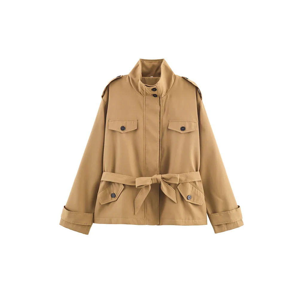 Осенняя новая женская модная универсальная короткая ветровка с простым карманом и украшением
Осенняя новая женская модная универсальная короткая ветровка с простым карманом и украшением