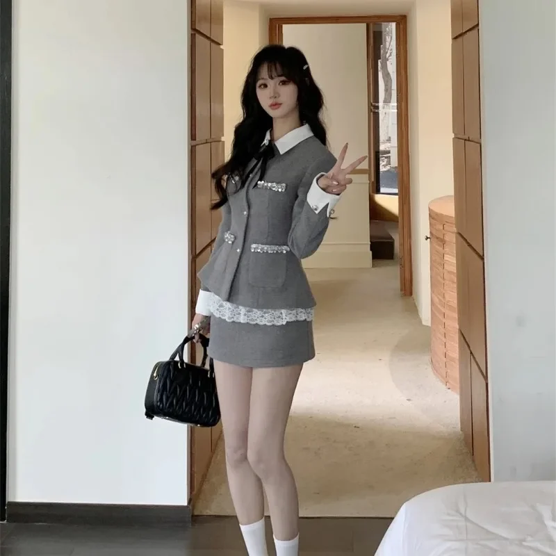 Sweet Hot Girl Preppy Style Suit Women's Autumn Slim Short Coat High-waisted Mini Skirt Two-piece Set Fashion Female Clothes
Sweet Hot Girl Preppy Style Suit Women's Autumn Slim Short Coat High-waisted Mini Skirt Two-piece Set Fashion Female Clothes