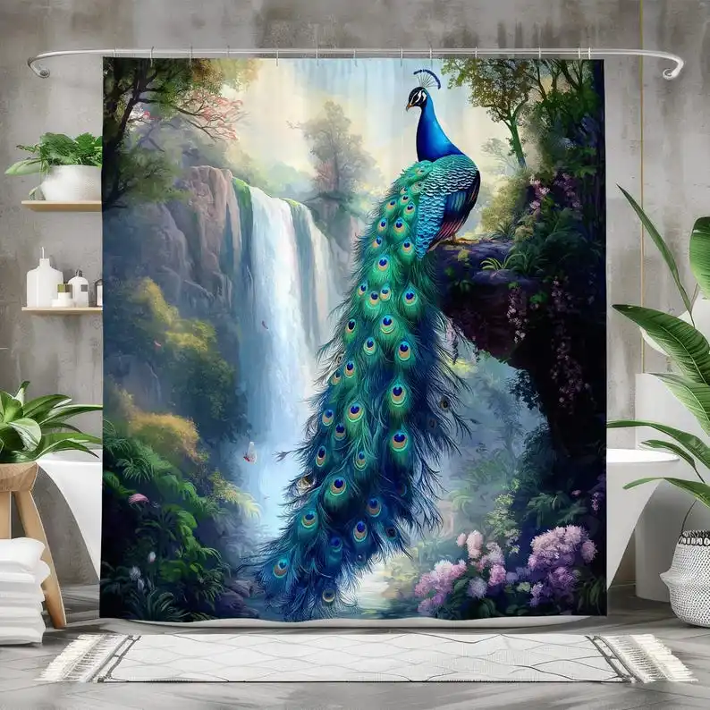 Peacock Waterfall Shower Curtain, Waterproof Fabric Bath Curtain, Elegant Nature Scene, Vibrant Jungle Decor Bathroom Design
Peacock Waterfall Shower Curtain, Waterproof Fabric Bath Curtain, Elegant Nature Scene, Vibrant Jungle Decor Bathroom Design