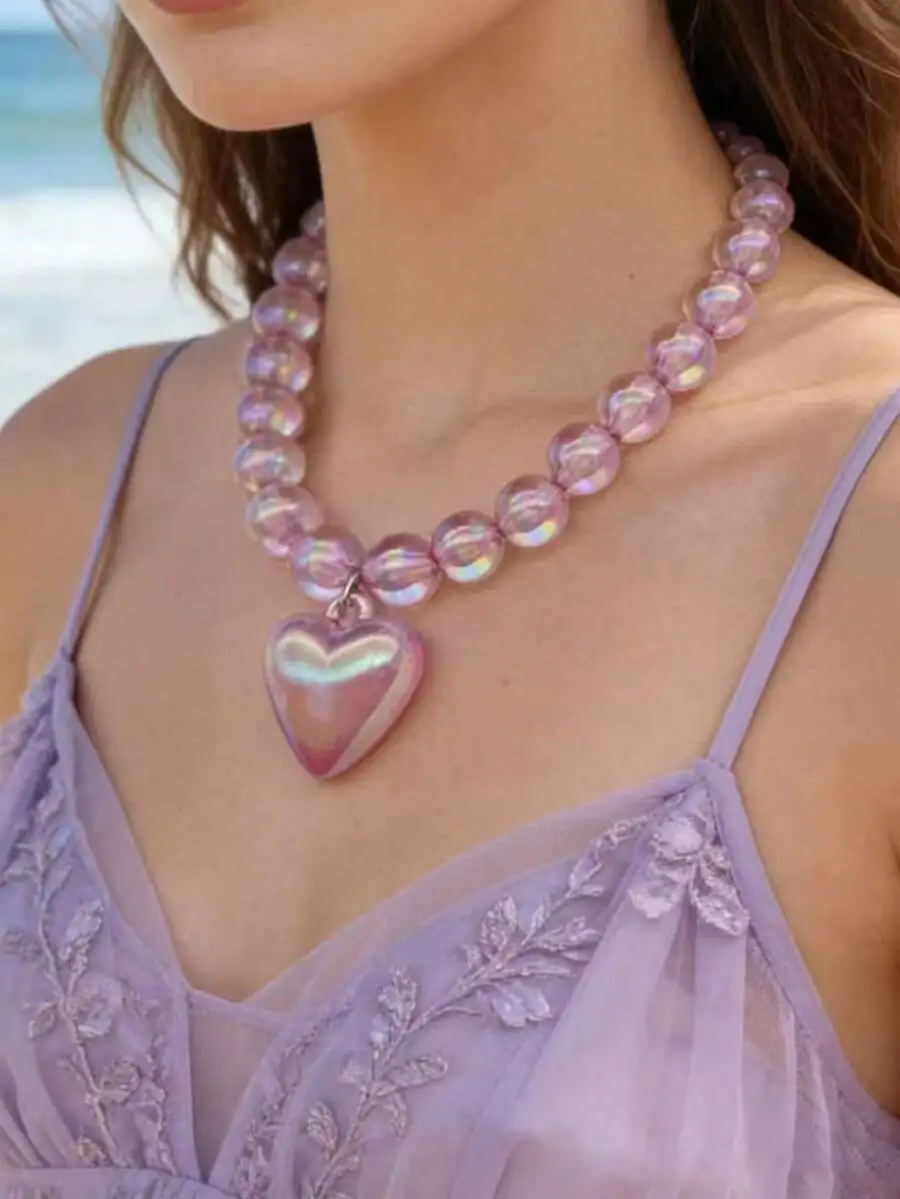Iridescent Bubble Heart Pendant Necklace For Women, Sparkling Dreamy Sweet Dopamine Jewelry In Pink Purple
Iridescent Bubble Heart Pendant Necklace For Women, Sparkling Dreamy Sweet Dopamine Jewelry In Pink Purple