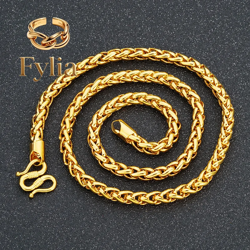 Fylia Jewelry Luxury 24K 9999 Pure Gold real gold Men's twist chain wheat necklace
Fylia Jewelry Luxury 24K 9999 Pure Gold real gold Men's twist chain wheat necklace