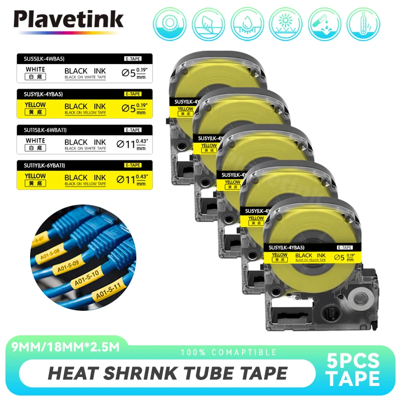 PLAVETINK 5 шт. термоусадочная трубка, совместимая с Epson SU5Y SU5S, черная на белом/желтом термоусадочной ленте для Epson LW-300 600P
PLAVETINK 5 шт. термоусадочная трубка, совместимая с Epson SU5Y SU5S, черная на белом/желтом термоусадочной ленте для Epson LW-300 600P