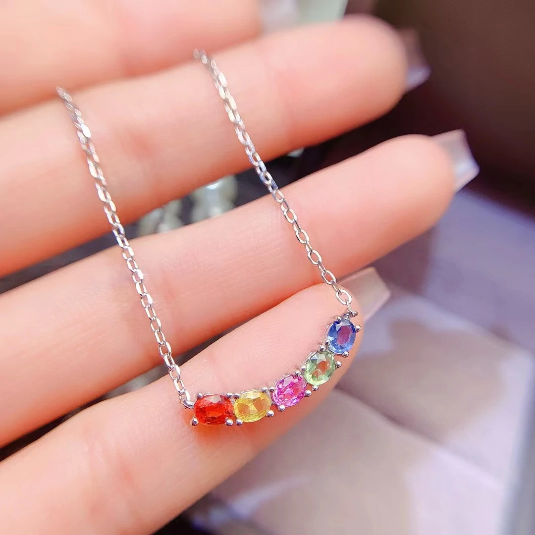 Natural Multi-color Sapphire Necklace for Vacation 3mm*4mm 0.75ct Genuine Sapphire 925 Silver Necklace with Thick Gold Plating
Natural Multi-color Sapphire Necklace for Vacation 3mm*4mm 0.75ct Genuine Sapphire 925 Silver Necklace with Thick Gold Plating