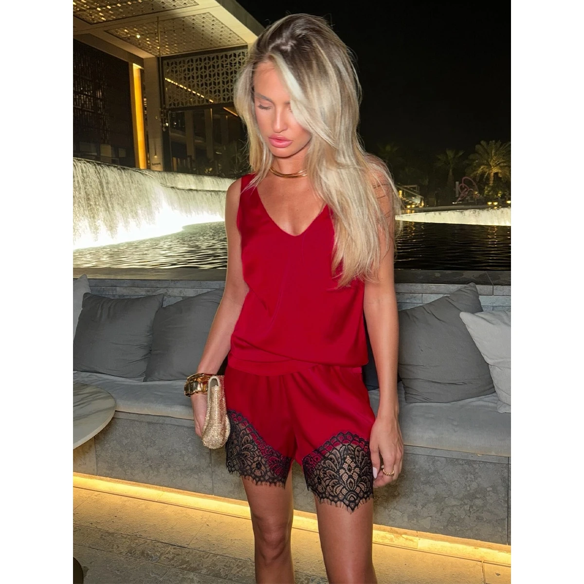 Bee Bee Home Lace Splicing Vest Shorts Set Women's Fashionable High Waist Polyester Fabric Seven/Nine Pants Length
Bee Bee Home Lace Splicing Vest Shorts Set Women's Fashionable High Waist Polyester Fabric Seven/Nine Pants Length