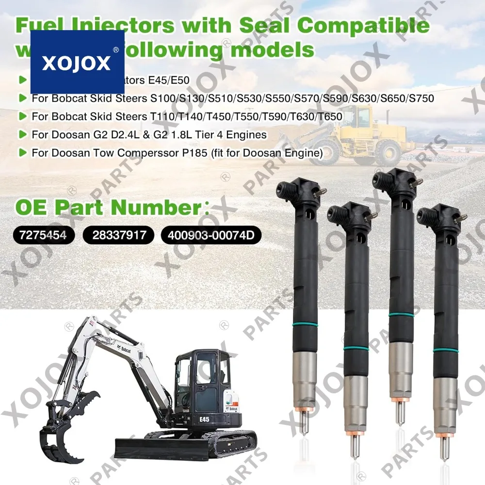 XOJOX 4 PCS Fuel Injectors with Seal Compatible With Bobcat Excavators E45/E50 for Bobcat Skid Steers for Doosan Replace OE 7275
XOJOX 4 PCS Fuel Injectors with Seal Compatible With Bobcat Excavators E45/E50 for Bobcat Skid Steers for Doosan Replace OE 7275