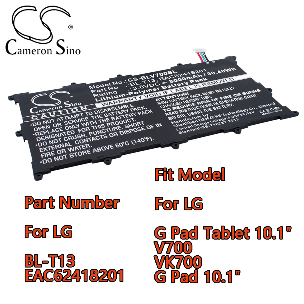 Cameron Sino 8000mAh Tablet Battery For LG G Pad Tablet 10.1" V700 VK700 G Pad 10.1" Part Number For LG BL-T13 EAC62418201
Cameron Sino 8000mAh Tablet Battery For LG G Pad Tablet 10.1" V700 VK700 G Pad 10.1" Part Number For LG BL-T13 EAC62418201