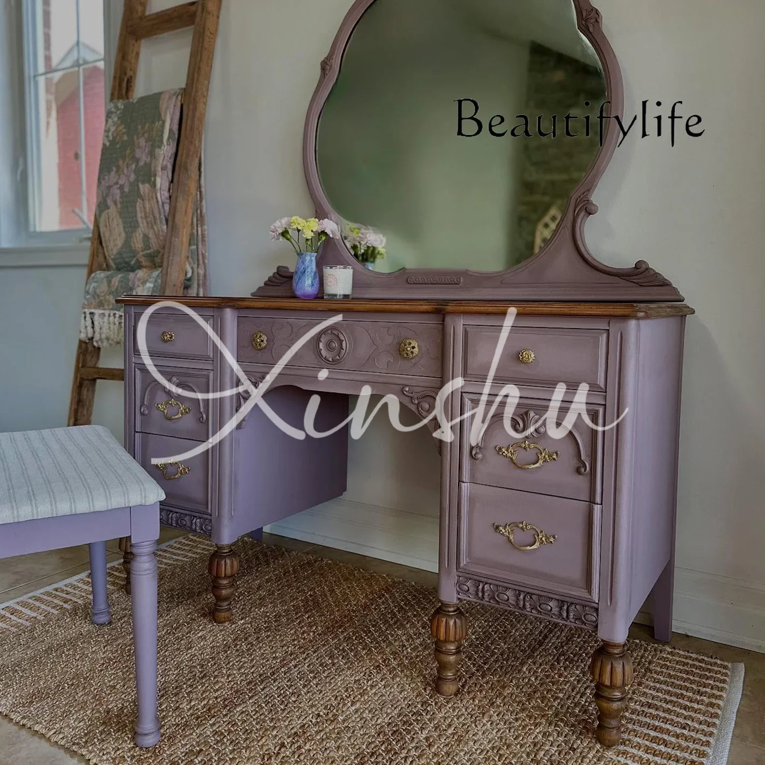 Q French retro solid wood dresser home bedroom carved makeup table American high-end multi-functional table
Q French retro solid wood dresser home bedroom carved makeup table American high-end multi-functional table