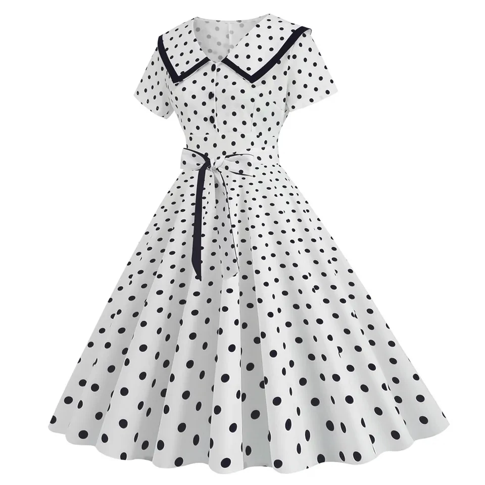 Women Vintage Polka Dots Dress With Belt Elegant Rockabilly Cocktail Party 1950s 40s Swing Dresses Short Sleeves Summer Dress
Women Vintage Polka Dots Dress With Belt Elegant Rockabilly Cocktail Party 1950s 40s Swing Dresses Short Sleeves Summer Dress