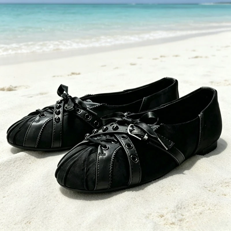 Punk-style Rivet Cross-tied Ballet Sports Women Fashion Round-toe Pleated Design Mary Jane Shoes Street Style Light Casual Shoes
Punk-style Rivet Cross-tied Ballet Sports Women Fashion Round-toe Pleated Design Mary Jane Shoes Street Style Light Casual Shoes