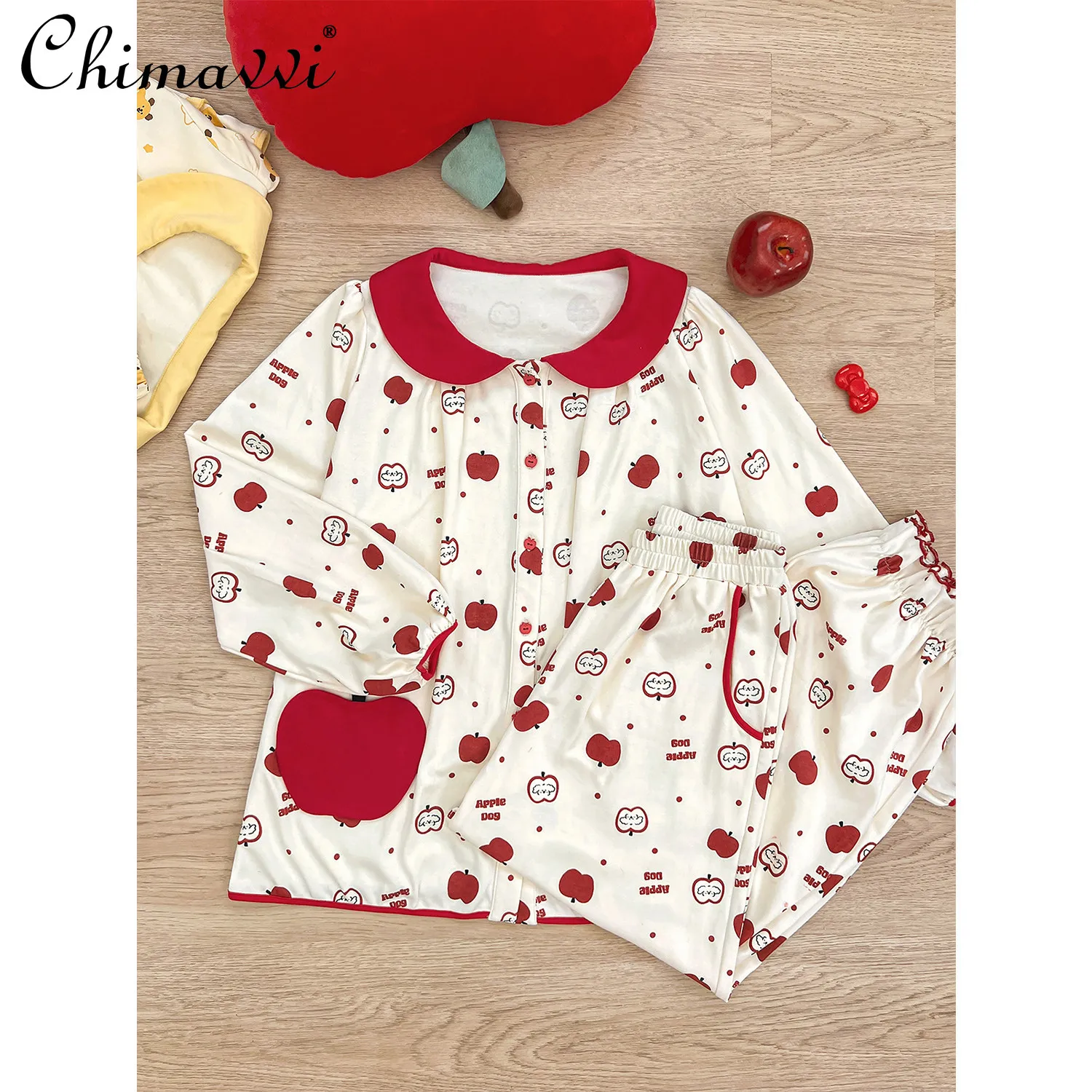 Sweet Soft Apple Print Doll Collar Pure Cotton Nightgown Loungewear Set New Kawaii Women's Pajama Set Spring and Autumn
Sweet Soft Apple Print Doll Collar Pure Cotton Nightgown Loungewear Set New Kawaii Women's Pajama Set Spring and Autumn