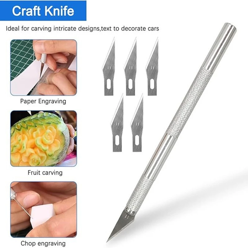 Engraving Non-Slip Metal Scalpel Knife Tools Kit Paper Cutter Engraving Craft Knives With 5 Pcs Blades Repair Hand Repair Tools
Engraving Non-Slip Metal Scalpel Knife Tools Kit Paper Cutter Engraving Craft Knives With 5 Pcs Blades Repair Hand Repair Tools