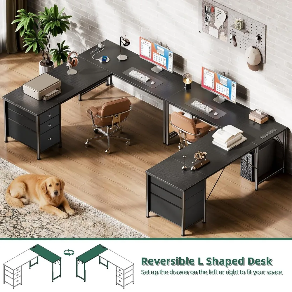 63" Reversible L-Shaped Corner Desk With Power Outlets & USB-C Port, 3 Fabric Drawers & Hooks Computer Table, Custom
63" Reversible L-Shaped Corner Desk With Power Outlets & USB-C Port, 3 Fabric Drawers & Hooks Computer Table, Custom