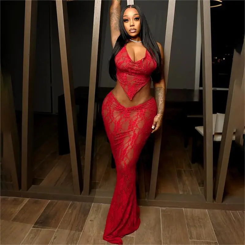 Women Sexy See Through Lace 2 Piece Set Bandage Backless Halter Tank Crop Tops Bodycon Long Skirts Club Party Dress Suits
Women Sexy See Through Lace 2 Piece Set Bandage Backless Halter Tank Crop Tops Bodycon Long Skirts Club Party Dress Suits