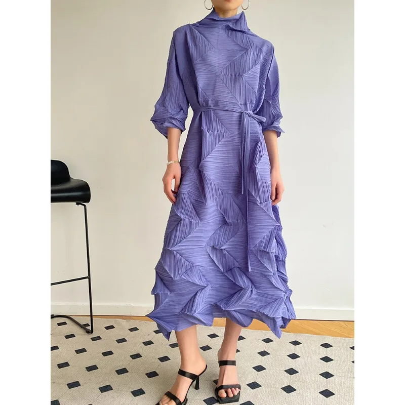 Женское платье с рюшами GGHK Miyake, однотонное винтажное свободное платье с поясом, осень 2023
Женское платье с рюшами GGHK Miyake, однотонное винтажное свободное платье с поясом, осень 2023