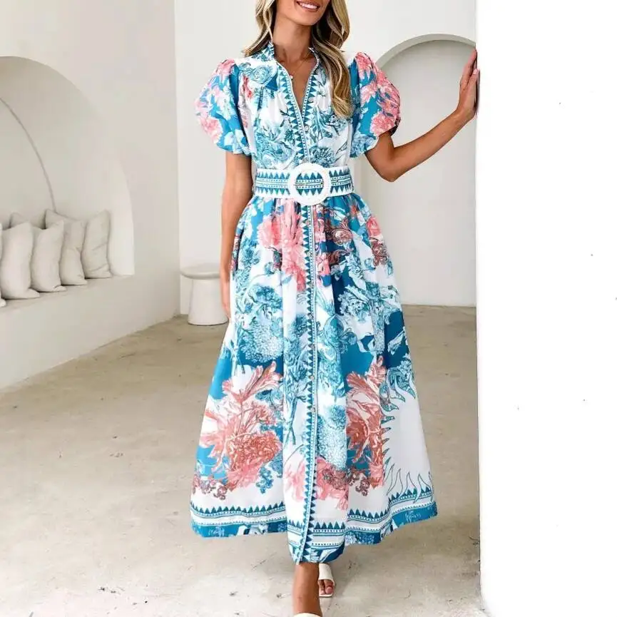 2026 Summer New Fashion Casual Tie-Waist Printed Long Dress For Women
2026 Summer New Fashion Casual Tie-Waist Printed Long Dress For Women