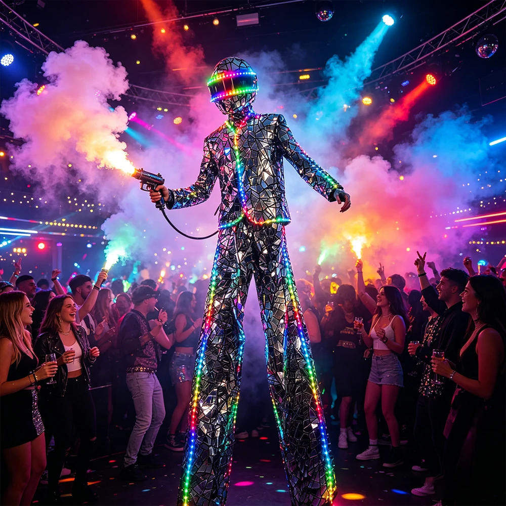 Illuminated Mirror Stilt Walker Costume Full Body Light Up Reflective Outfit for Bar Stage Performance Carnival Halloween Party
Illuminated Mirror Stilt Walker Costume Full Body Light Up Reflective Outfit for Bar Stage Performance Carnival Halloween Party