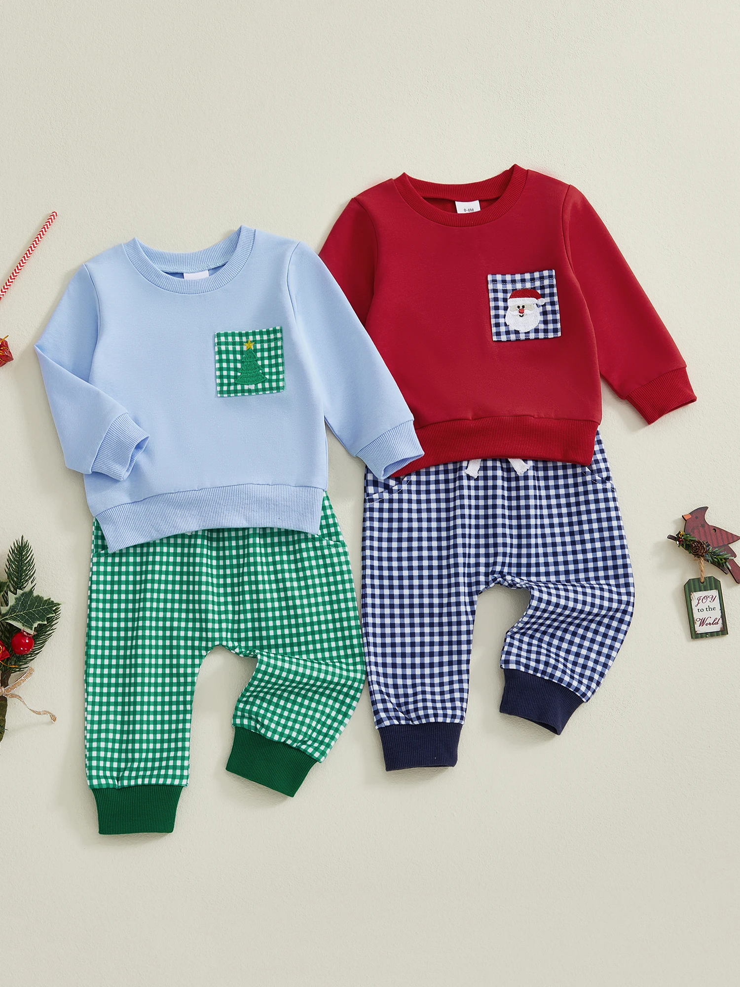 Infant Boys Christmas Outfit Set with Santa Embroidery Pullover and Plaid Pants - 2 Piece Holiday Clothing Ensemble for Toddlers
Infant Boys Christmas Outfit Set with Santa Embroidery Pullover and Plaid Pants - 2 Piece Holiday Clothing Ensemble for Toddlers