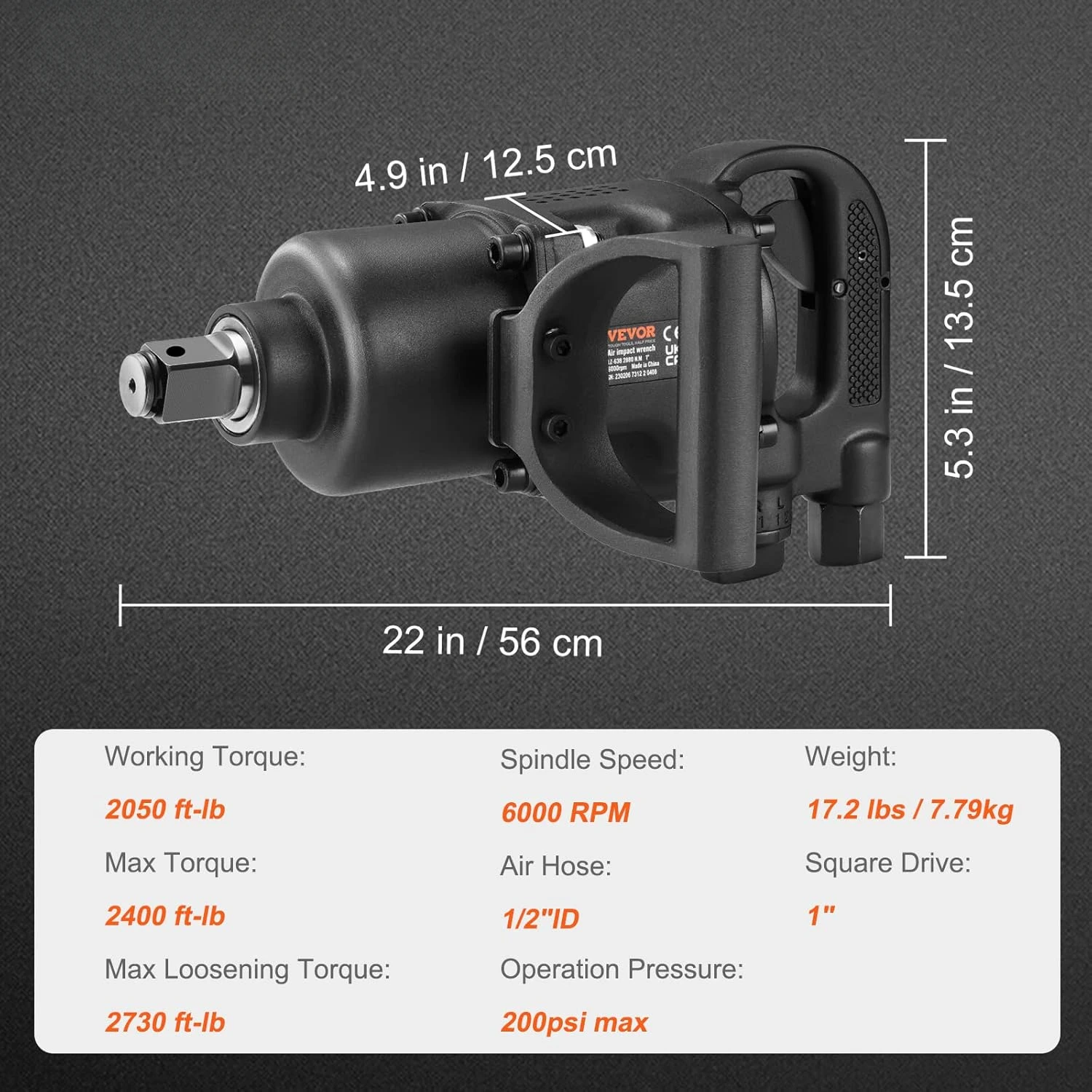 1 Inch Air Impact Wrench, Up to 2730 ft-lbs Reverse Torque Output 1" Pneumatic Impact Gun Lightweight w/ 2 Handles
1 Inch Air Impact Wrench, Up to 2730 ft-lbs Reverse Torque Output 1" Pneumatic Impact Gun Lightweight w/ 2 Handles